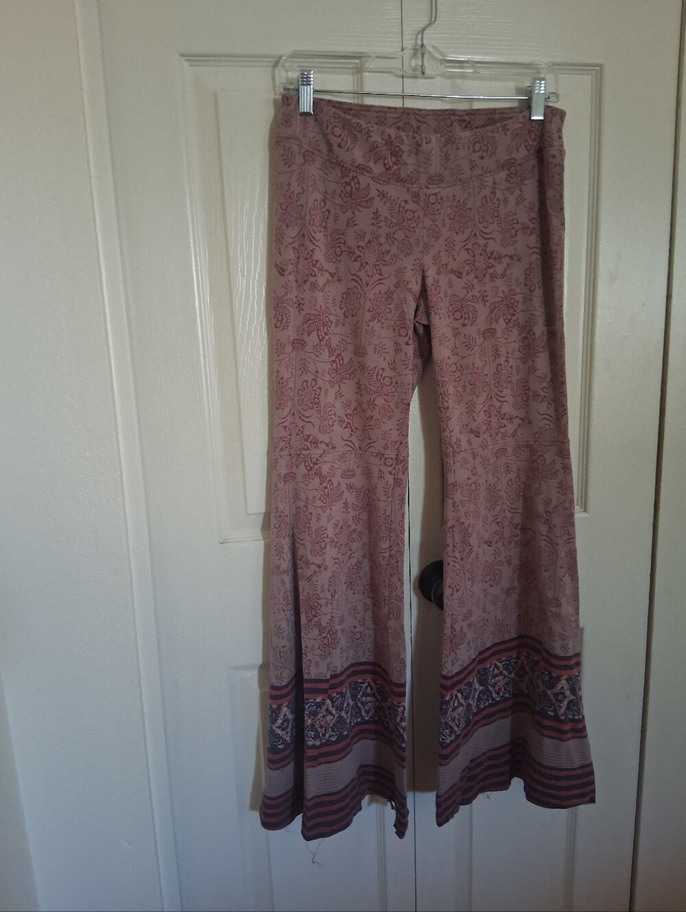 Free People Dusty Rose Floral Hippie Pants with Border Print